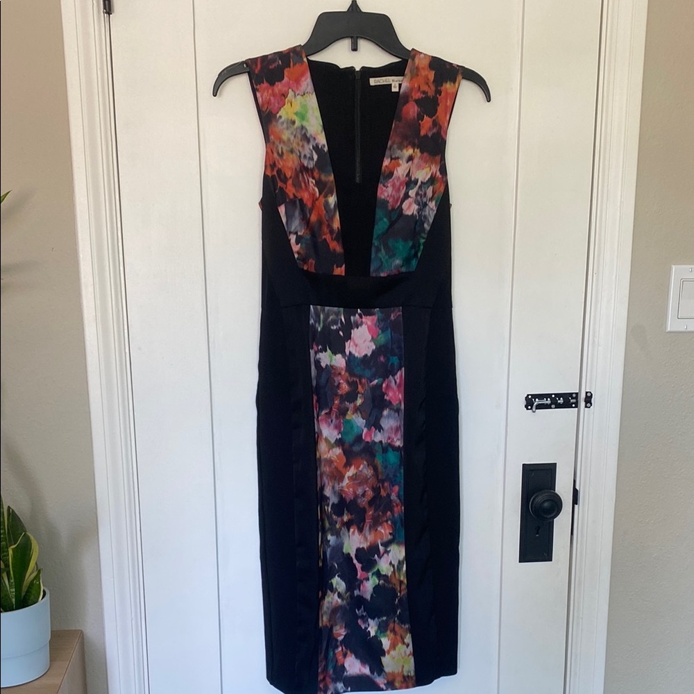 Rachel Roy Black & Floral Print Midi Dress